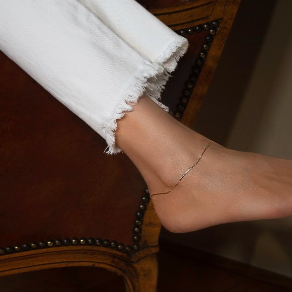 Real Solid 10K Yellow Gold Dainty Mainer Anklet Stamped 10K - Picture 4 of 5